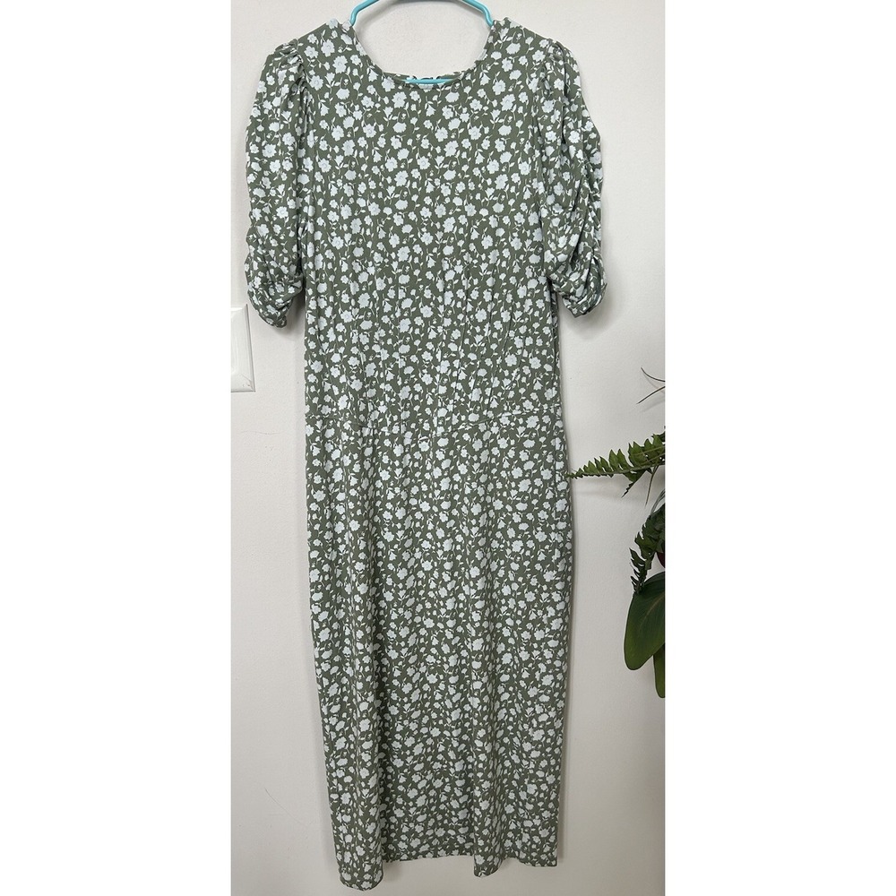 Free People Prairie Floral Rosie Knit Green Midi Dress‎ Sz L - Picture 3 of 7